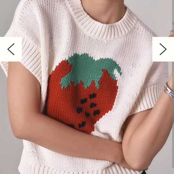 Anthropologie Maeve Strawberry The Pippa Crew-Neck Sweater Sz S - Picture 4 of 7